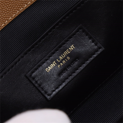 Y.S.L ENVELOPE SMALL IN QUILTED GRAIN DE POUDRE EMBOSSED LEATHER Gold Tone Metal Caramel Color