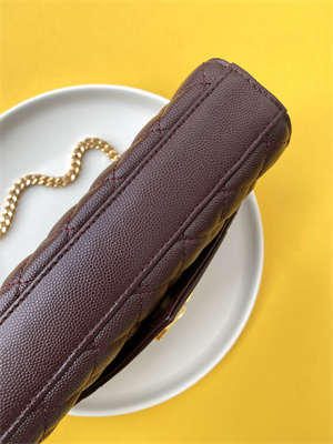 Y.S.L ENVELOPE SMALL IN QUILTED GRAIN DE POUDRE EMBOSSED LEATHER Gold Tone Metal Burgundy Color