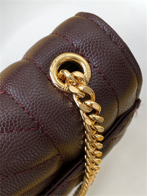 Y.S.L ENVELOPE SMALL IN QUILTED GRAIN DE POUDRE EMBOSSED LEATHER Gold Tone Metal Burgundy Color