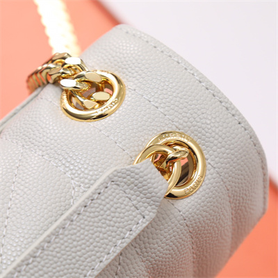 Y.S.L ENVELOPE MEDIUM IN QUILTED GRAIN DE POUDRE EMBOSSED LEATHER Gold Tone Metal White Color
