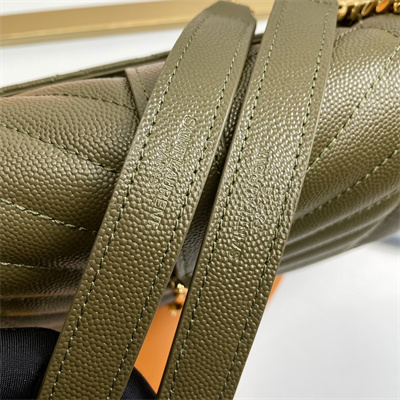 Y.S.L ENVELOPE MEDIUM IN QUILTED GRAIN DE POUDRE EMBOSSED LEATHER Gold Tone Metal Dk Green Color