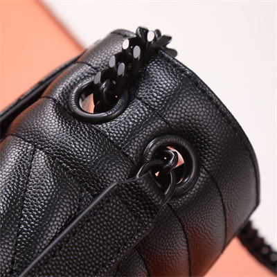 Y.S.L ENVELOPE MEDIUM IN QUILTED GRAIN DE POUDRE EMBOSSED LEATHER Black Tone Metal Black Color