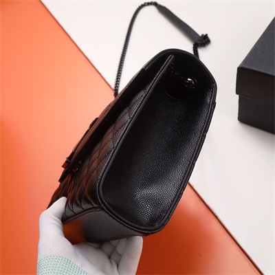 Y.S.L ENVELOPE MEDIUM IN QUILTED GRAIN DE POUDRE EMBOSSED LEATHER Black Tone Metal Black Color