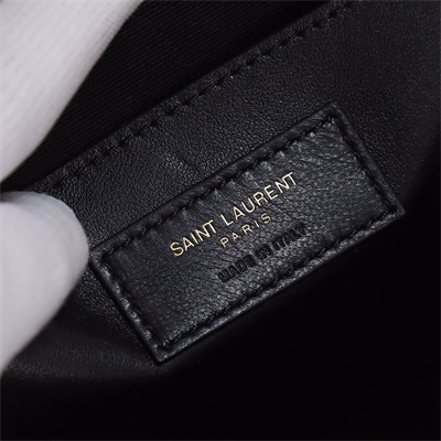 Y.S.L ENVELOPE MEDIUM IN QUILTED GRAIN DE POUDRE EMBOSSED LEATHER Gold Tone Metal Black Color