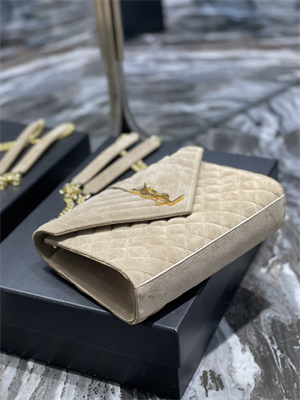 Y.S.L ENVELOPE MEDIUM IN QUILTED SUEDE Gold Tone Metal Beige Color