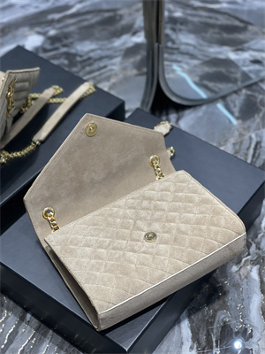 Y.S.L ENVELOPE MEDIUM IN QUILTED SUEDE Gold Tone Metal Beige Color