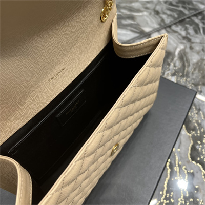 Y.S.L ENVELOPE MEDIUM IN QUILTED GRAIN DE POUDRE EMBOSSED LEATHER Gold Tone Metal Beige Color
