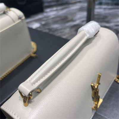 Y.S.L Sunset Chain Wallet In Smooth Leather Gold Tone Metal White Color