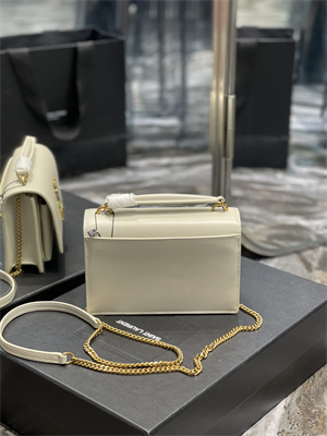 Y.S.L Sunset Chain Wallet In Smooth Leather Gold Tone Metal White Color