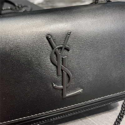 Y.S.L Sunset Chain Wallet In Smooth Leather Black Tone Metal Black Color