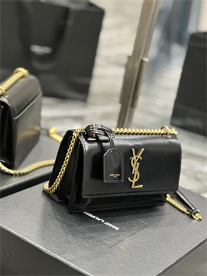 Y.S.L Sunset Small Bag In Smooth Leather Gold Tone Metal Black Color