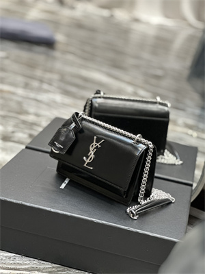 Y.S.L Sunset Small Bag In Smooth Leather Silver Tone Metal Black Color
