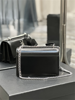 Y.S.L Sunset Small Bag In Smooth Leather Silver Tone Metal Black Color