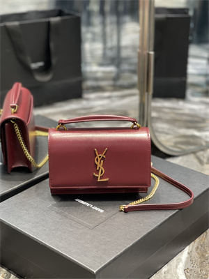Y.S.L Sunset Chain Wallet In Smooth Leather Gold Tone Metal Burgundy Color