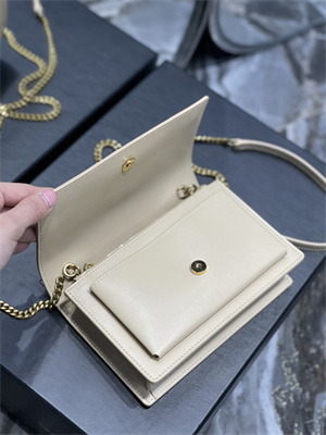 Y.S.L Sunset Chain Wallet In Smooth Leather Gold Tone Metal Beige Color