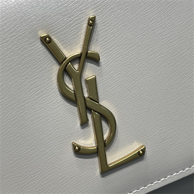 Y.S.L Sunset MEDIUM Bag In Smooth Leather Gold Tone Metal White Color