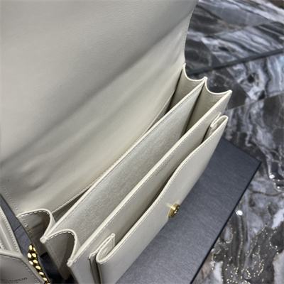 Y.S.L Sunset MEDIUM Bag In Smooth Leather Gold Tone Metal White Color