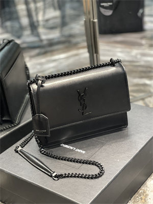 Y.S.L Sunset MEDIUM Bag In Smooth Leather Black Tone Metal Black Color