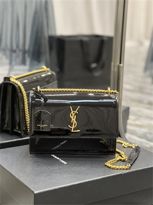 Y.S.L Sunset MEDIUM Bag In Patent Leather Gold Tone Metal Black Color