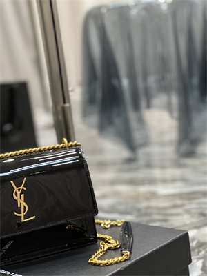 Y.S.L Sunset MEDIUM Bag In Patent Leather Gold Tone Metal Black Color