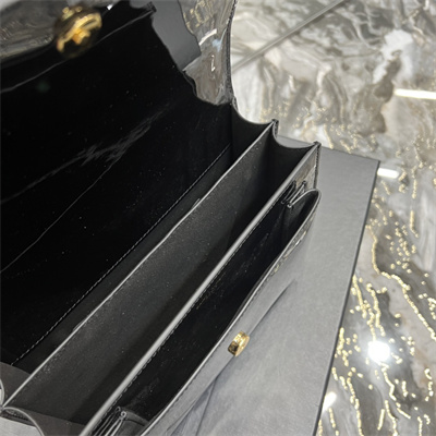 Y.S.L Sunset MEDIUM Bag In Patent Leather Gold Tone Metal Black Color