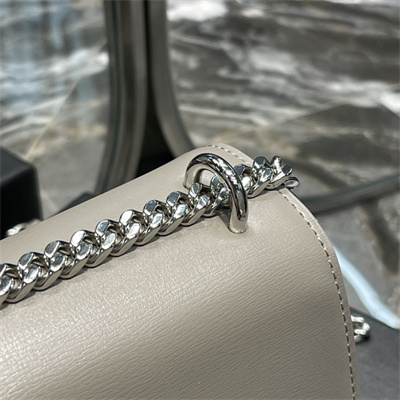 Y.S.L Sunset MEDIUM Bag In Smooth Leather Silver Tone Metal Grey Color