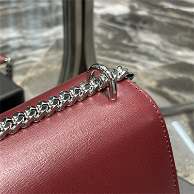 Y.S.L Sunset MEDIUM Bag In Smooth Leather Silver Tone Metal Burgundy Color