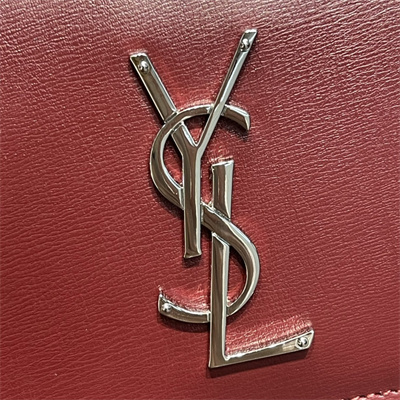 Y.S.L Sunset MEDIUM Bag In Smooth Leather Silver Tone Metal Burgundy Color