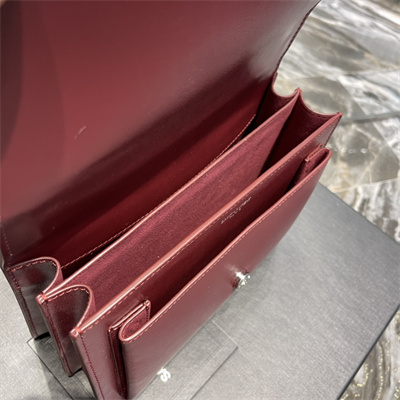 Y.S.L Sunset MEDIUM Bag In Smooth Leather Silver Tone Metal Burgundy Color