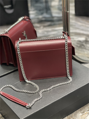 Y.S.L Sunset MEDIUM Bag In Smooth Leather Silver Tone Metal Burgundy Color