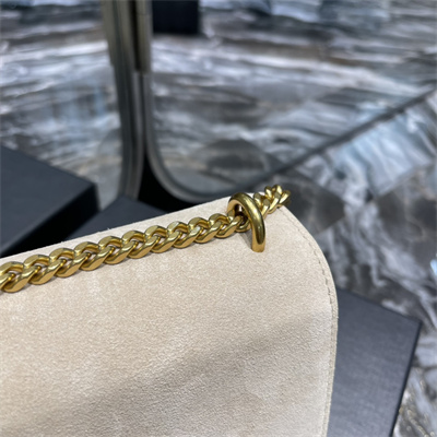 Y.S.L Sunset MEDIUM Bag In Suede and Smooth Leather Gold Tone Metal Cream Color