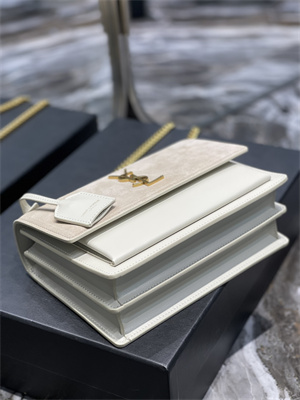 Y.S.L Sunset MEDIUM Bag In Suede and Smooth Leather Gold Tone Metal Cream Color