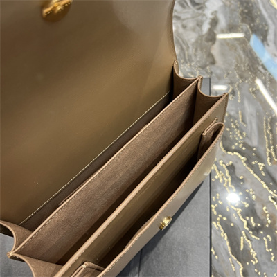 Y.S.L Sunset MEDIUM Bag In Smooth Leather Gold Tone Metal Dk Beige Color