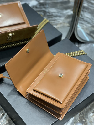 Y.S.L Sunset MEDIUM Bag In Suede and Smooth Leather Gold Tone Metal Brown Color