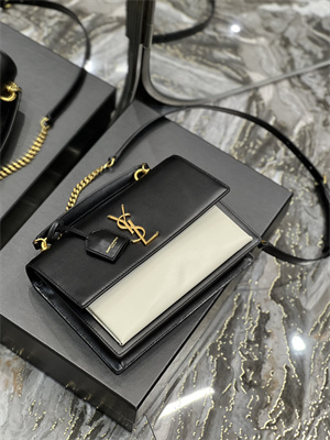 Y.S.L Sunset Top Handle Bag In Smooth Leather Gold Tone Metal Black/White Color