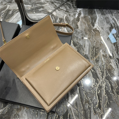 Y.S.L Sunset Top Handle Bag In Smooth Leather Gold Tone Metal Dk Beige Color