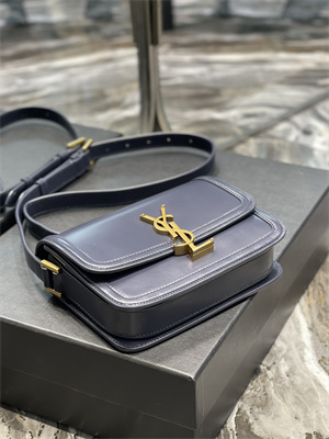 Y.S.L SOLFERINO SMALL SATCHEL IN BOX SAINT LAUREN Gold Tone Metal Navy Color