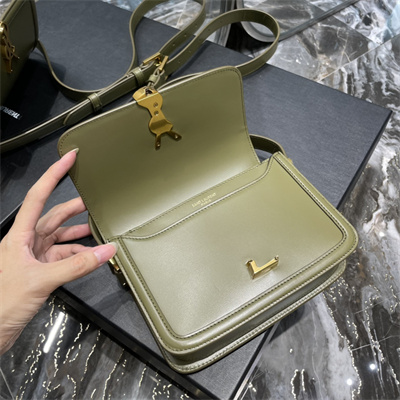 Y.S.L SOLFERINO SMALL SATCHEL IN BOX SAINT LAUREN Gold Tone Metal Olive Green Color