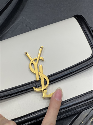 Y.S.L SOLFERINO SMALL SATCHEL IN BOX SAINT LAUREN Gold Tone Metal White/Black Color