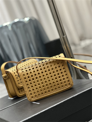 Y.S.L SOLFERINO SMALL SATCHEL IN Canework and Vegetable Tanned Leather Gold Tone Metal