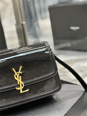 Y.S.L SOLFERINO MEDIUM SATCHEL IN PATENT Leather Gold Tone Metal Black Color