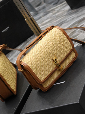 Y.S.L SOLFERINO MEDIUM SATCHEL IN Raffia and Vegetable Tanned Leather Gold Tone Metal