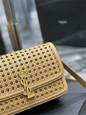 Y.S.L SOLFERINO MEDIUM SATCHEL IN Canework and Vegetable Tanned Leather Gold Tone Metal