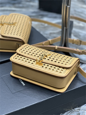 Y.S.L SOLFERINO MEDIUM SATCHEL IN Canework and Vegetable Tanned Leather Gold Tone Metal