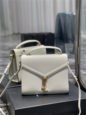 Y.S.L CASSANDRA MEDIUM TOP HANDLE BAG IN DE POUDRE EMBOSSED LEATHER Gold Tone Metal White Color