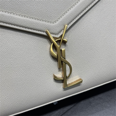 Y.S.L CASSANDRA MEDIUM TOP HANDLE BAG IN DE POUDRE EMBOSSED LEATHER Gold Tone Metal White Color