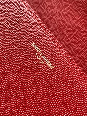 Y.S.L CASSANDRA MEDIUM TOP HANDLE BAG IN DE POUDRE EMBOSSED LEATHER Gold Tone Metal Red Color