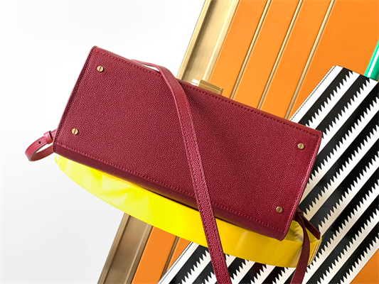 Y.S.L CASSANDRA MEDIUM TOP HANDLE BAG IN DE POUDRE EMBOSSED LEATHER Gold Tone Metal Burgundy Color