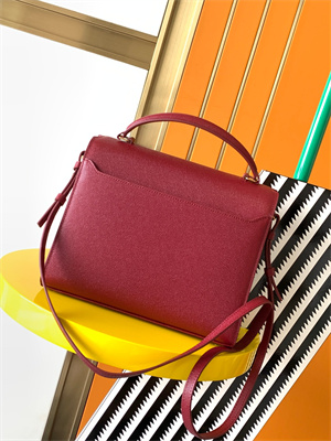 Y.S.L CASSANDRA MEDIUM TOP HANDLE BAG IN DE POUDRE EMBOSSED LEATHER Gold Tone Metal Burgundy Color