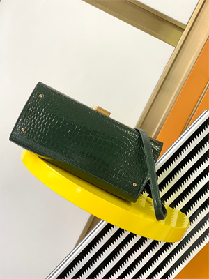 Y.S.L CASSANDRA MEDIUM TOP HANDLE BAG IN CROCODILE EMBOSSED LEATHER Gold Tone Metal Green Color